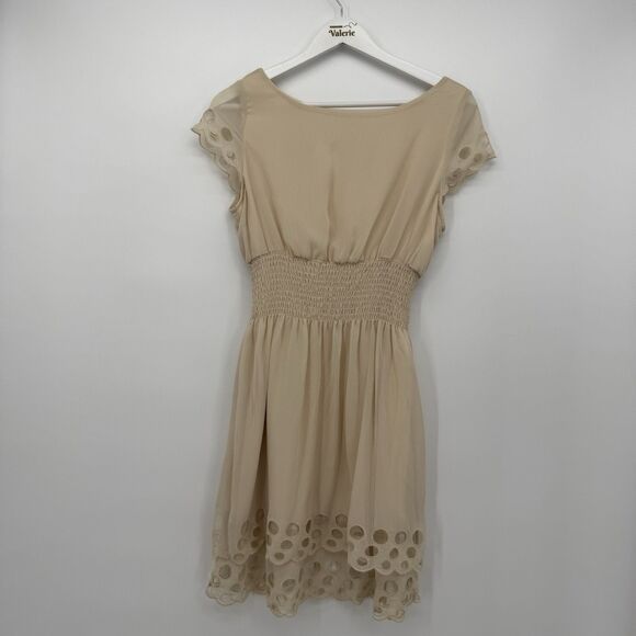 Bar III Cream Smocked Short Sleeve Dress Mini Size Medium Coquette - Picture 1 of 8